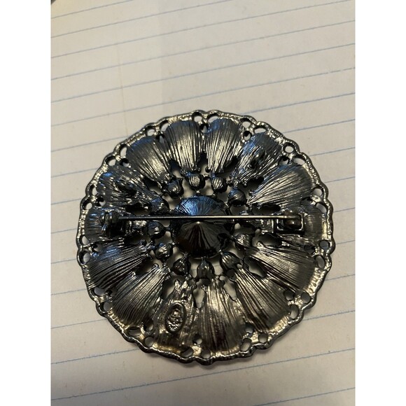 Premier Designs Brooch Round Black with white crystals Approx 2” - Picture 3 of 3